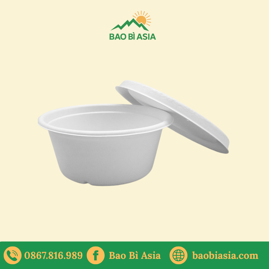 Tô bã mía trắng tròn 500ml + nắp giấy (không nóng)