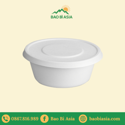 Tô bã mía trắng tròn 850ml + nắp giấy (không nóng)