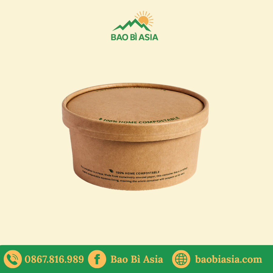 Tô giấy Kraft 1300ml + nắp giấy (không nóng)