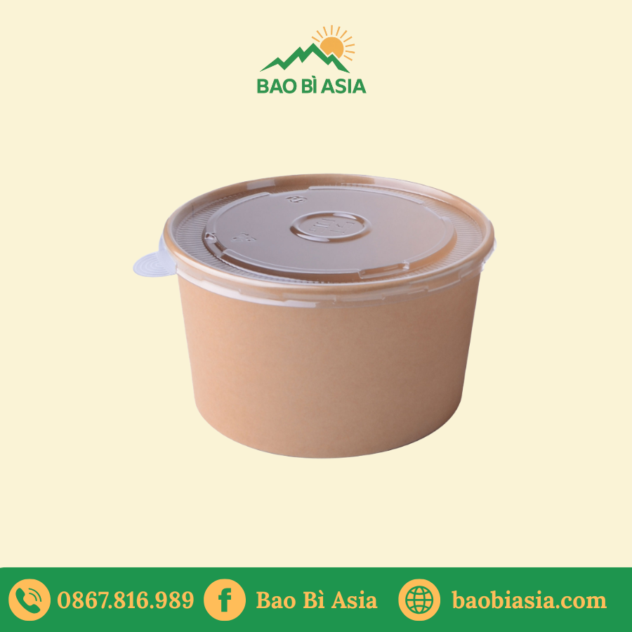 Tô giấy Kraft 150ml + nắp nhựa (món nóng)