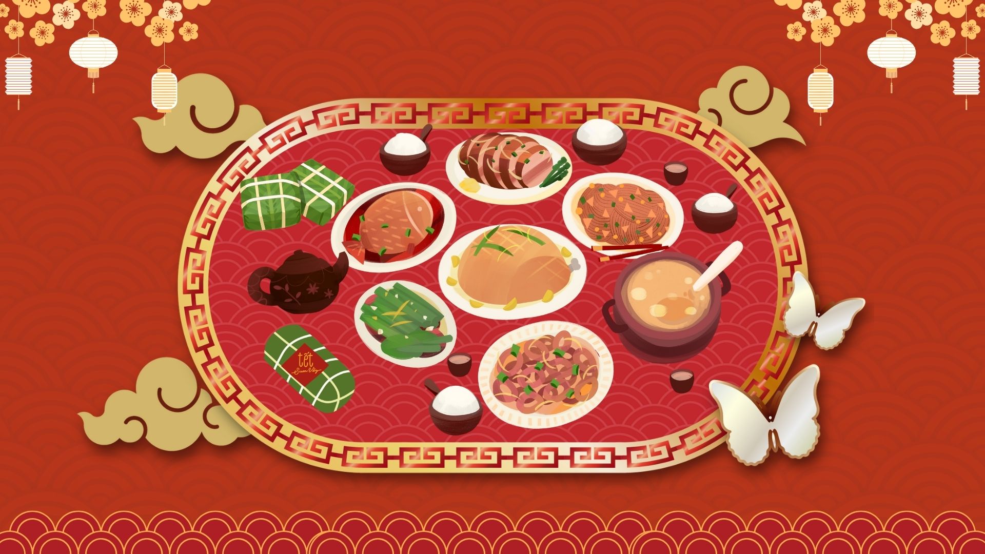 Background Tết xưa cổ điển mẫu 9