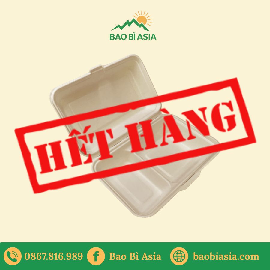 Hộp bã mía chữ nhật 2 ngăn 1000ml kèm nắp