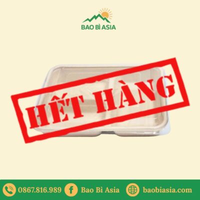 Hộp bã mía chữ nhật 3 ngăn 900ml kèm nắp PET