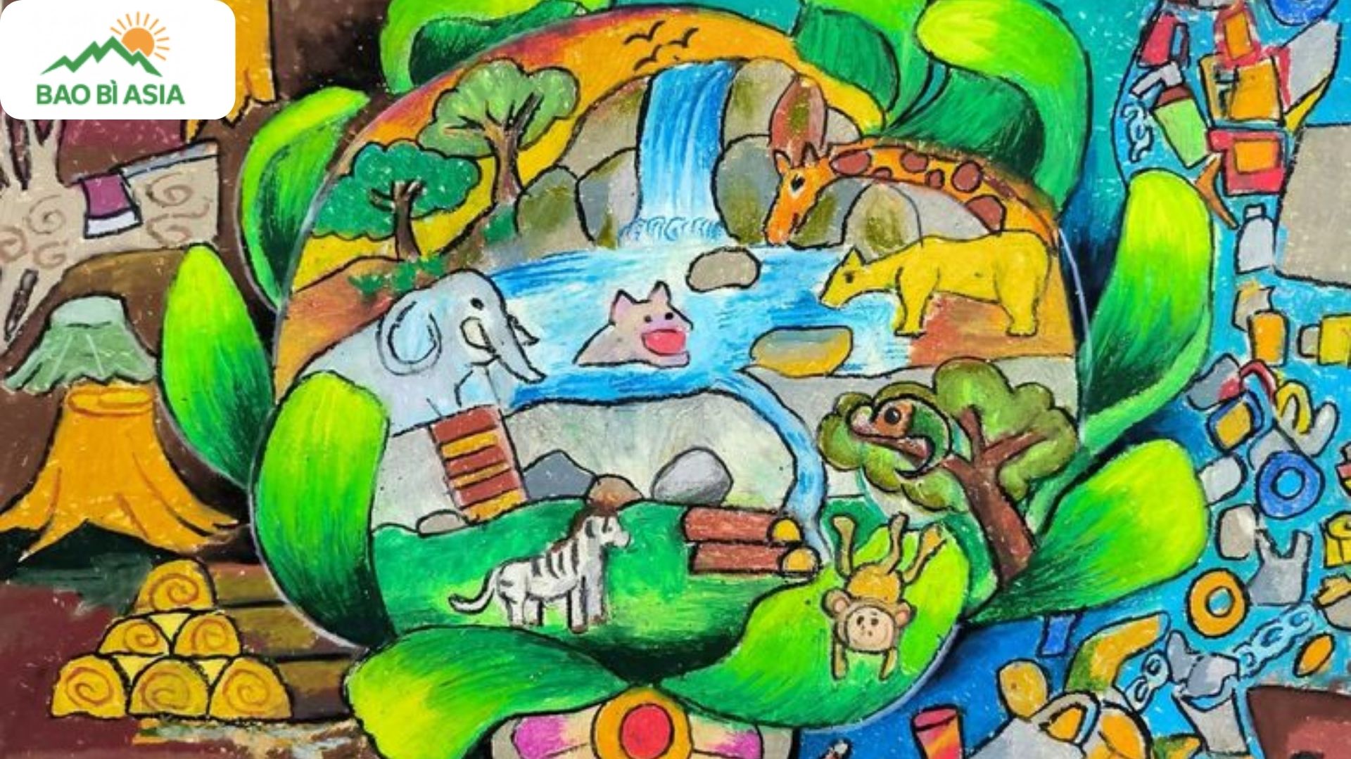 Ý tưởng vẽ tranh chủ đề bảo vệ môi trường động vật hoang dã mẫu 3
