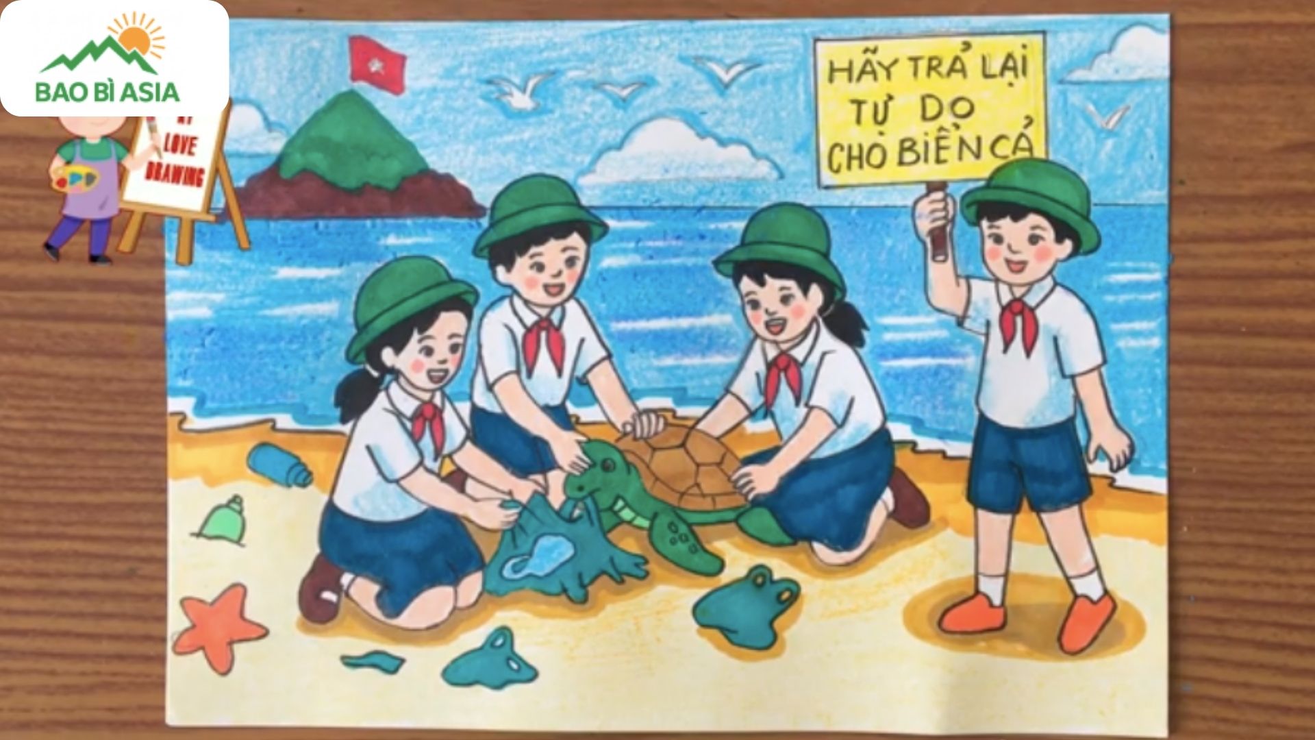 Vẽ tranh bảo vệ môi trường sống của sinh vật biển mẫu 1