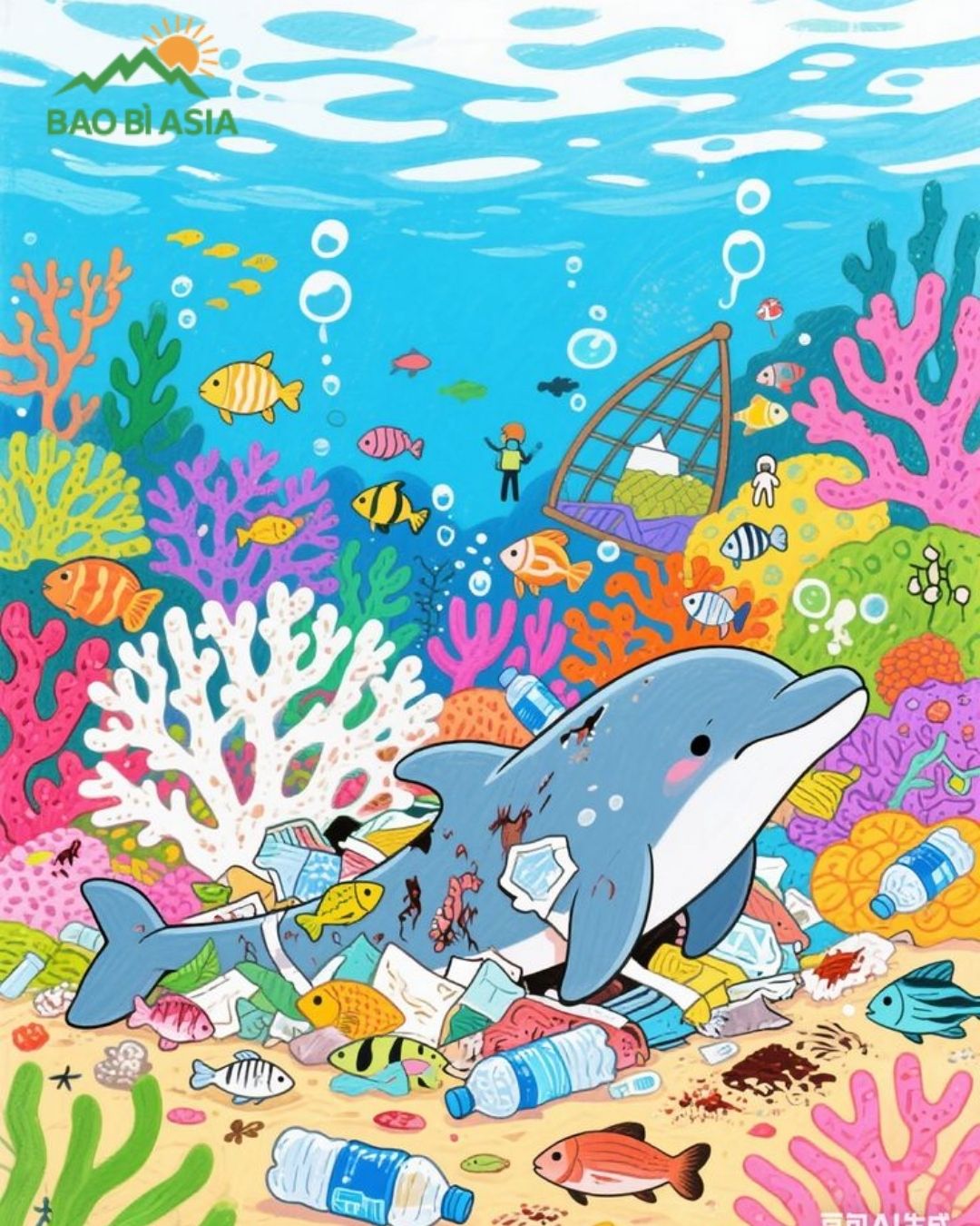 Vẽ tranh bảo vệ môi trường sống của sinh vật biển mẫu 3