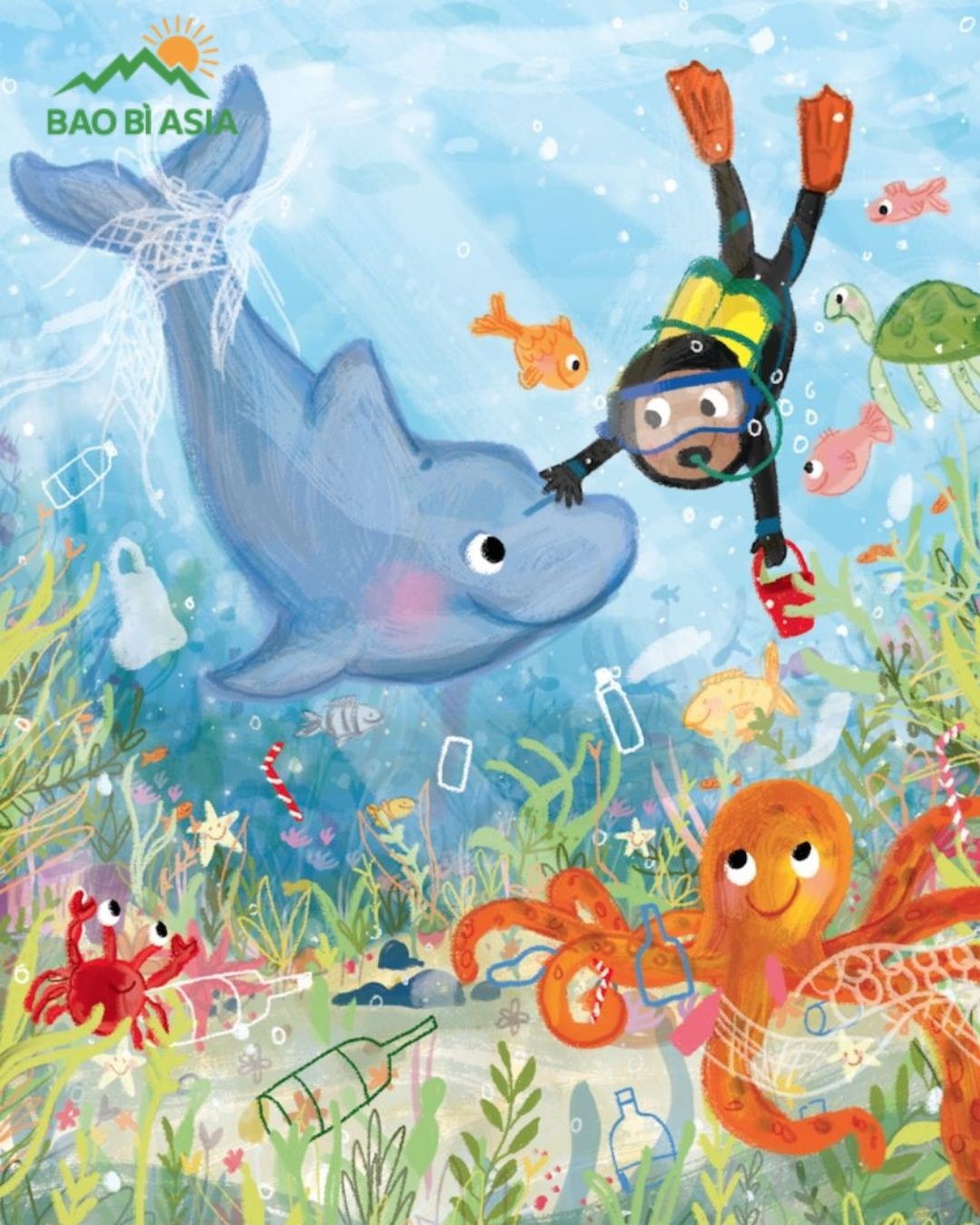 Vẽ tranh bảo vệ môi trường sống của sinh vật biển mẫu 4