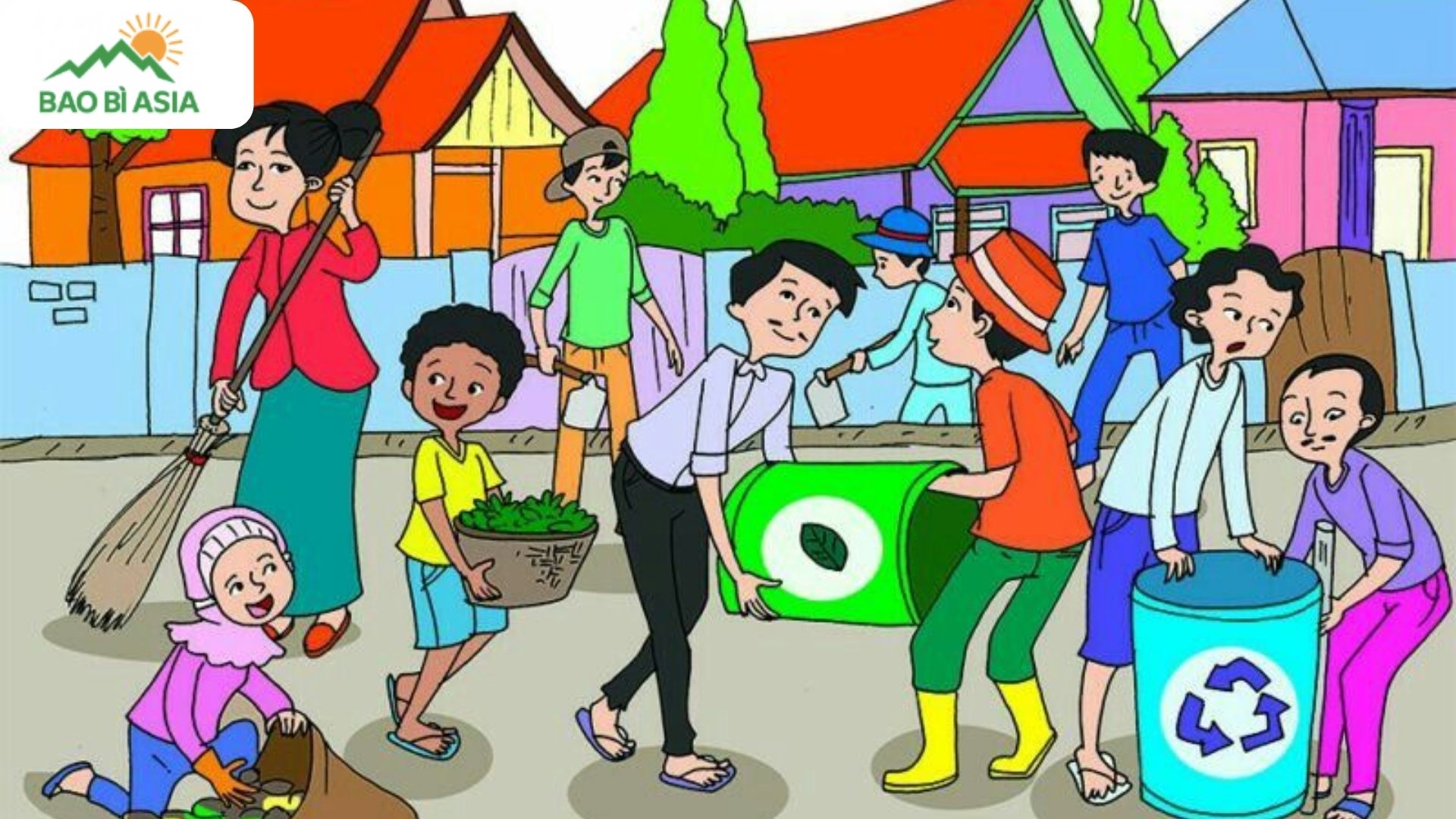 Ý tưởng vẽ hình ảnh chung tay dọn dẹp đường phố bảo vệ môi trường mẫu 3