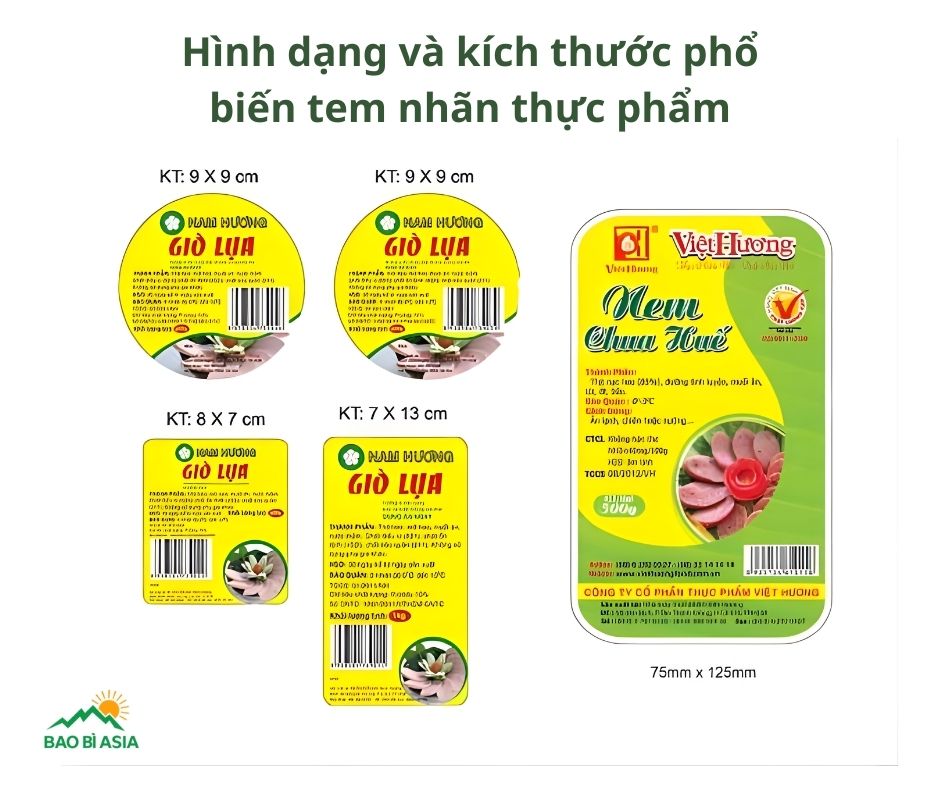 Hình dạng và kích thước tem nhãn thực phẩm