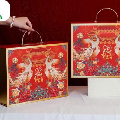 Hộp quà Tết cao cấp vali Phụng Hoàng 39 x 31 x 11.5cm giấy Chipboard