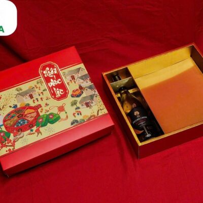 Hộp quà Tết lớn An Xuân 39x37x10cm giấy Ivory