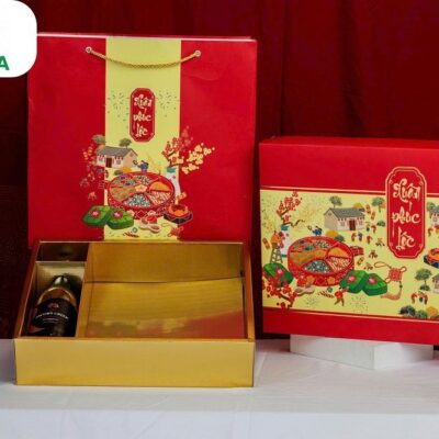 Hộp quà Tết lớn An Xuân 39x37x10cm giấy Ivory