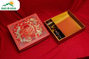 Hộp quà Tết lớn Khai Phúc Đỏ giấy Ivory 39x37x10cm