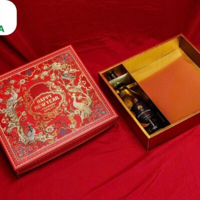 Hộp quà Tết lớn Khai Phúc Đỏ giấy Ivory 39x37x10cm