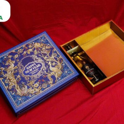 Hộp quà Tết lớn Khai Phúc Xanh 39x37x10cm giấy Ivory