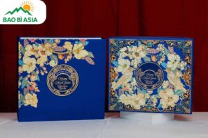 Hộp quà Tết lớn Niên Hoa Xanh 39x37x10cm giấy Ivory