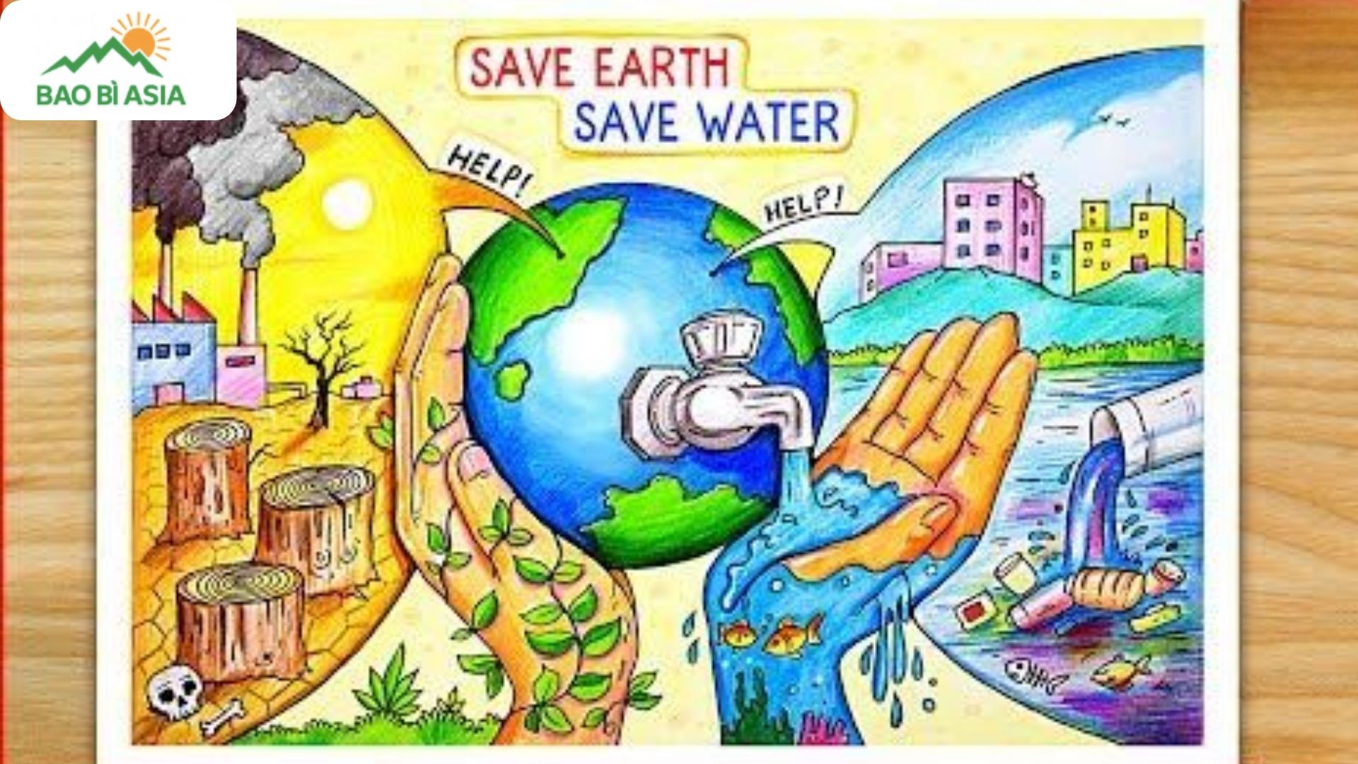 Vẽ tranh chủ đề tiết kiệm nguồn tài nguyên, tiết kiệm điện nước mẫu 1