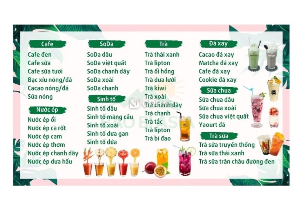 Mẫu menu trà sữa đơn giản 1