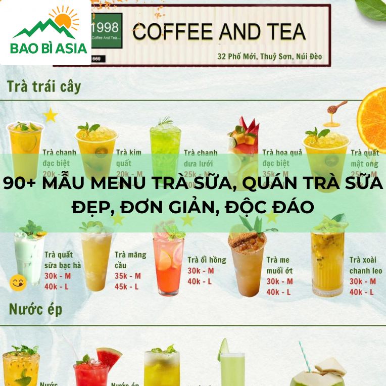 Menu quán trà sữa