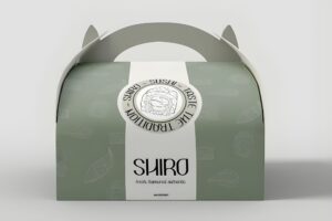 Hộp bánh kem có quai xách màu xanh