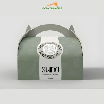 Hộp bánh kem có quai xách màu xanh