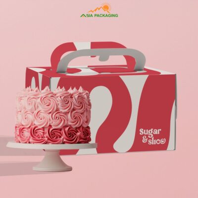 Hộp bánh kem vuông màu hồng