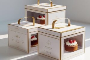 Hộp bánh kem vuông màu trắng mix vàng