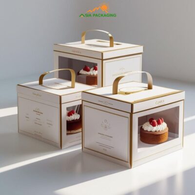 Hộp bánh kem vuông màu trắng mix vàng