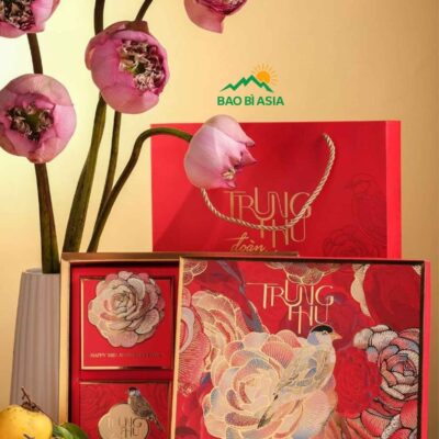 HBTT15 Hộp bánh trung thu Dạ Nguyệt Mẫu Đơn 4 bánh 24x24x8cm