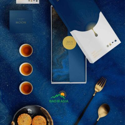 HBTT17 Hộp bánh trung thu sắc xanh dạ tiệc 3 bánh 32x12x6cm