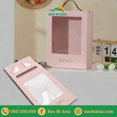 Hộp Quà Tặng Hình Chữ Nhật Quai Da 33x25x9,5cm