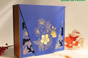 Hộp đựng yến mai vàng nền xanh 33x36x10cm giấy Couche bồi Carton