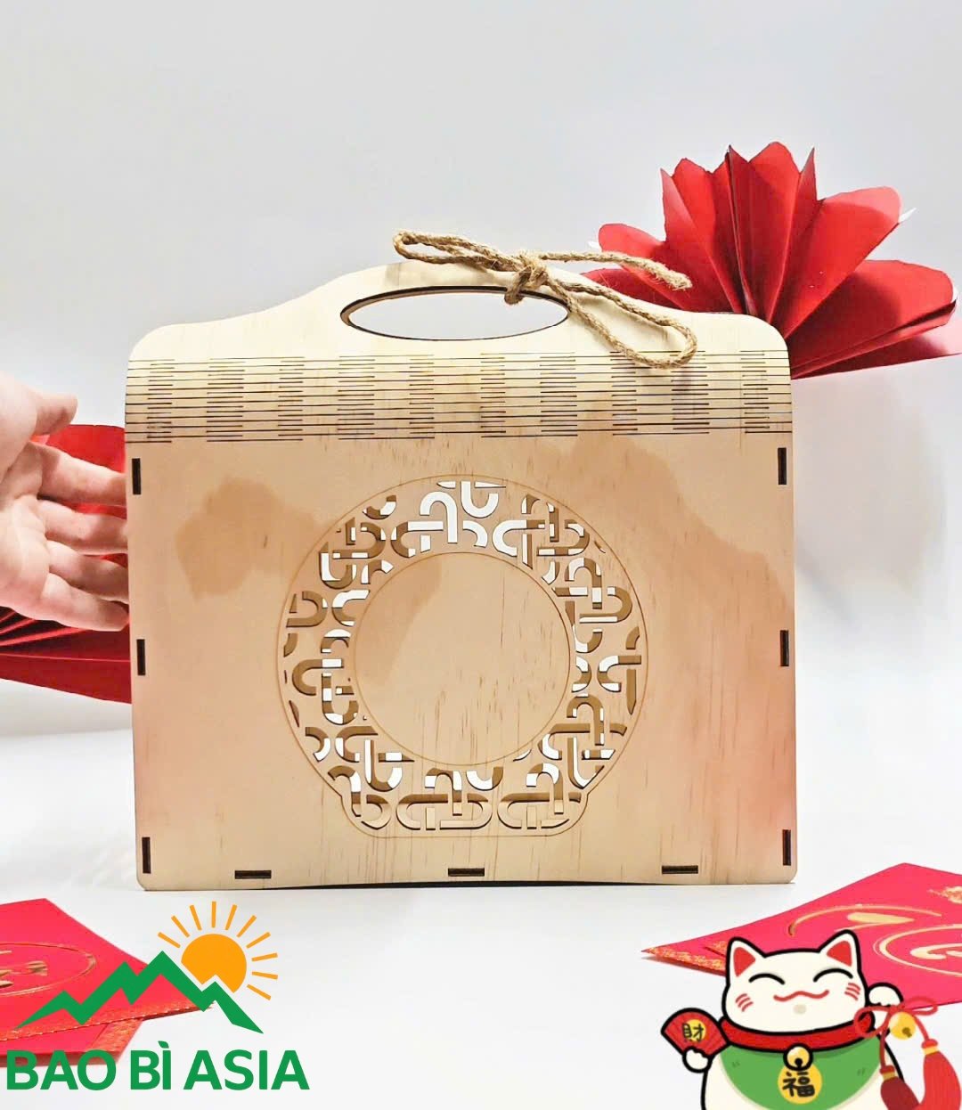 Hộp đựng yến quai xách gỗ 22x22x7.5cm không kèm túi