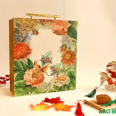 Hộp đựng yến sắc xuân rực rỡ 33x36x10cm giấy Couche bồi Carton