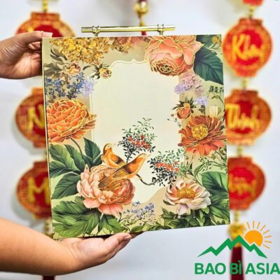 Hộp đựng yến sắc xuân rực rỡ 33x36x10cm giấy Couche bồi Carton