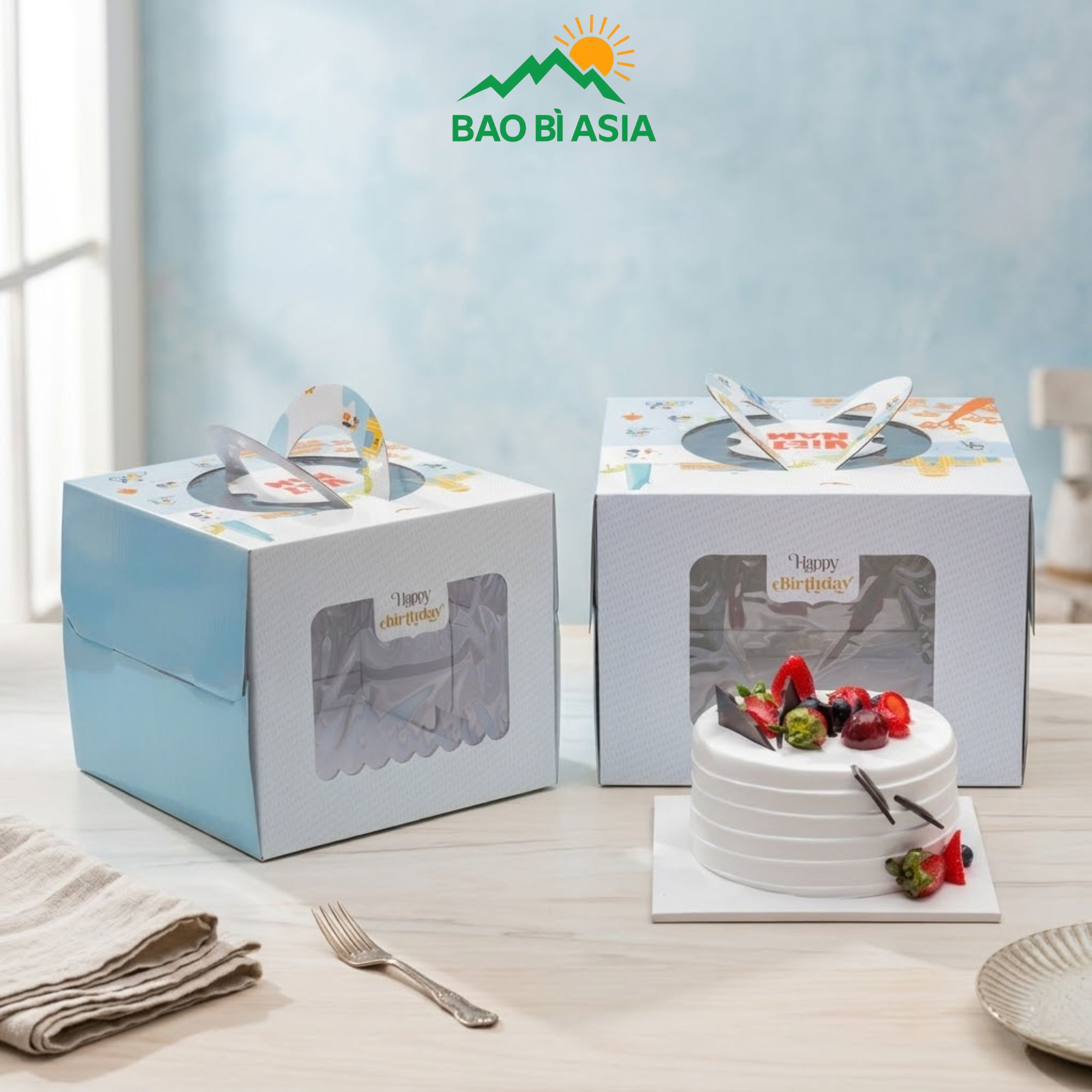 HBK21 – Hộp bánh kem xanh thanh lịch