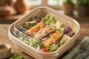 HTA16 - Hộp Bã Mía Vuông Nắp PET