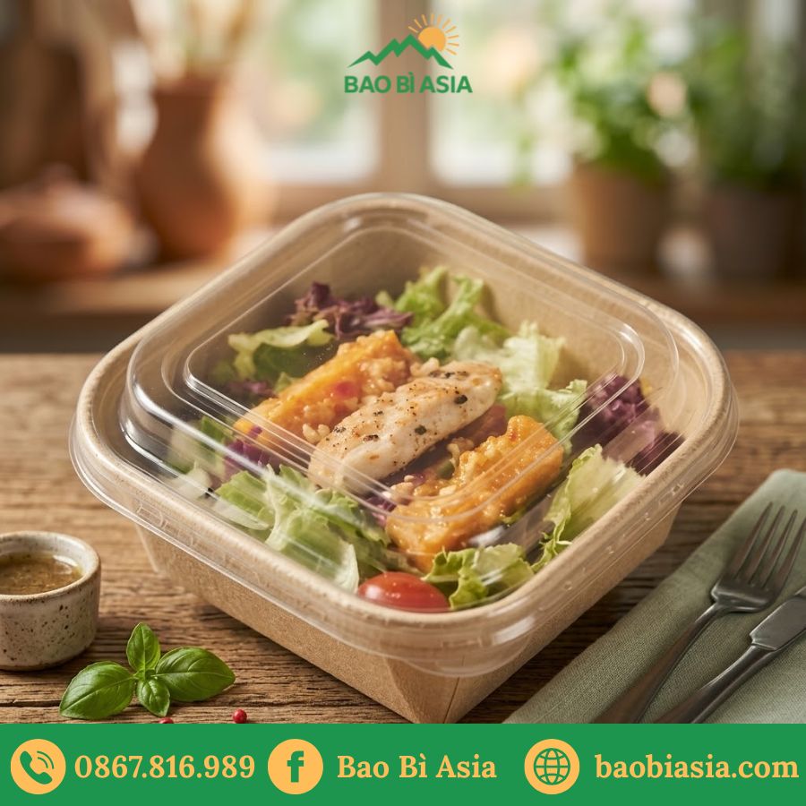 HTA16 - Hộp Bã Mía Vuông Nắp PET