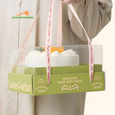 Hộp bánh kem quai xách nắp mica