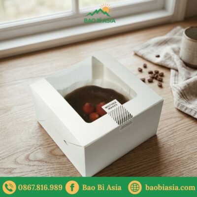 HTA21 - Hộp Bánh Kem Trắng Quai Gài