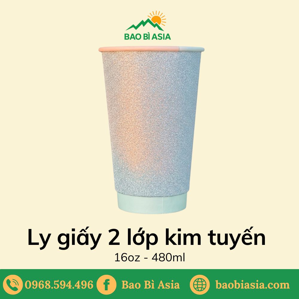 Ly giấy 2 lớp kim tuyến 16oz - 480ml