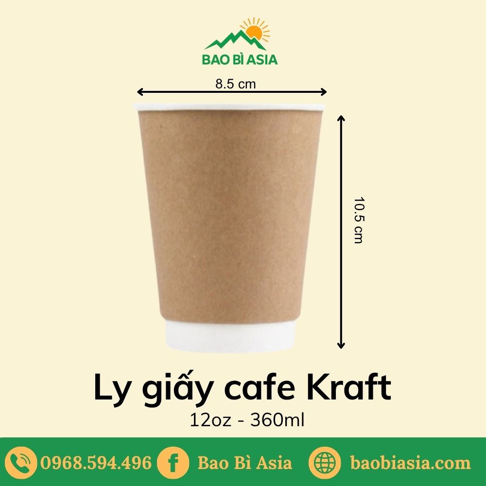 Ly giấy cafe Kraft 12oz - 360ml