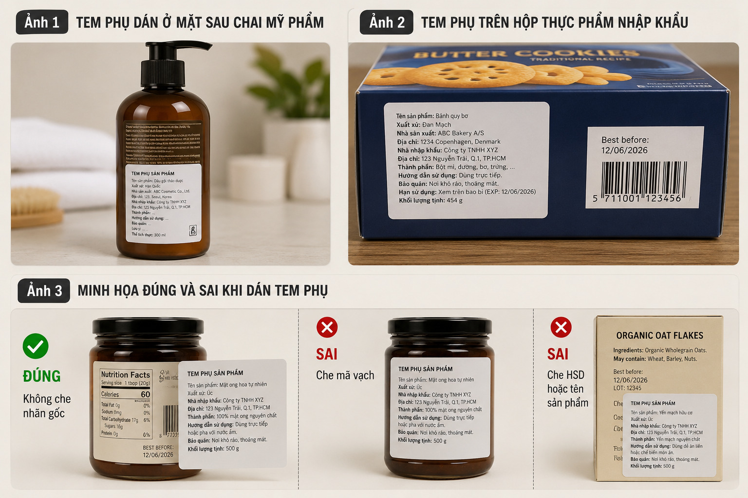Vị trí dán tem phụ trên sản phẩm