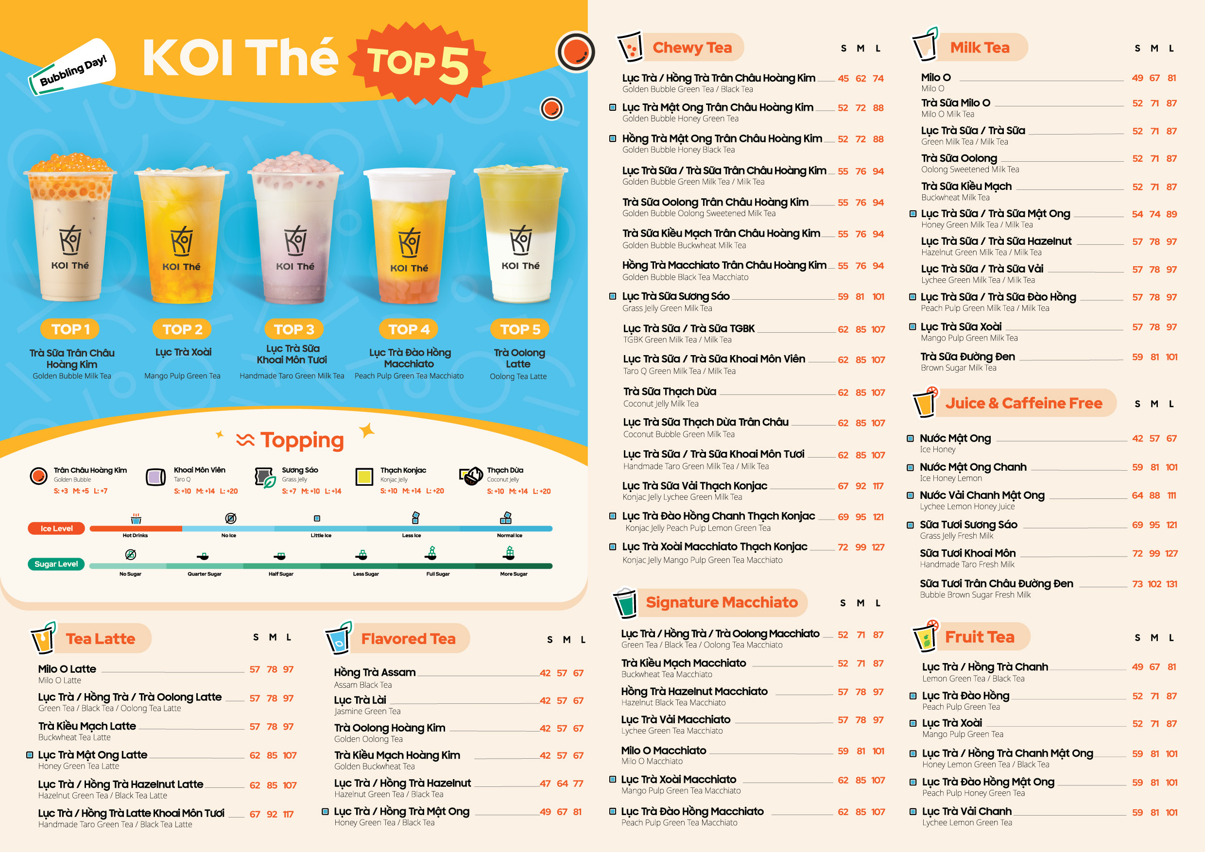 Menu trà sữa KOI Thé