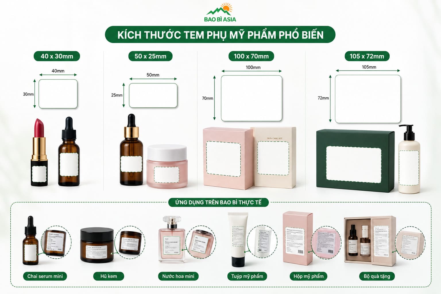 Kích thước in tem phụ mỹ phẩm phổ biến
