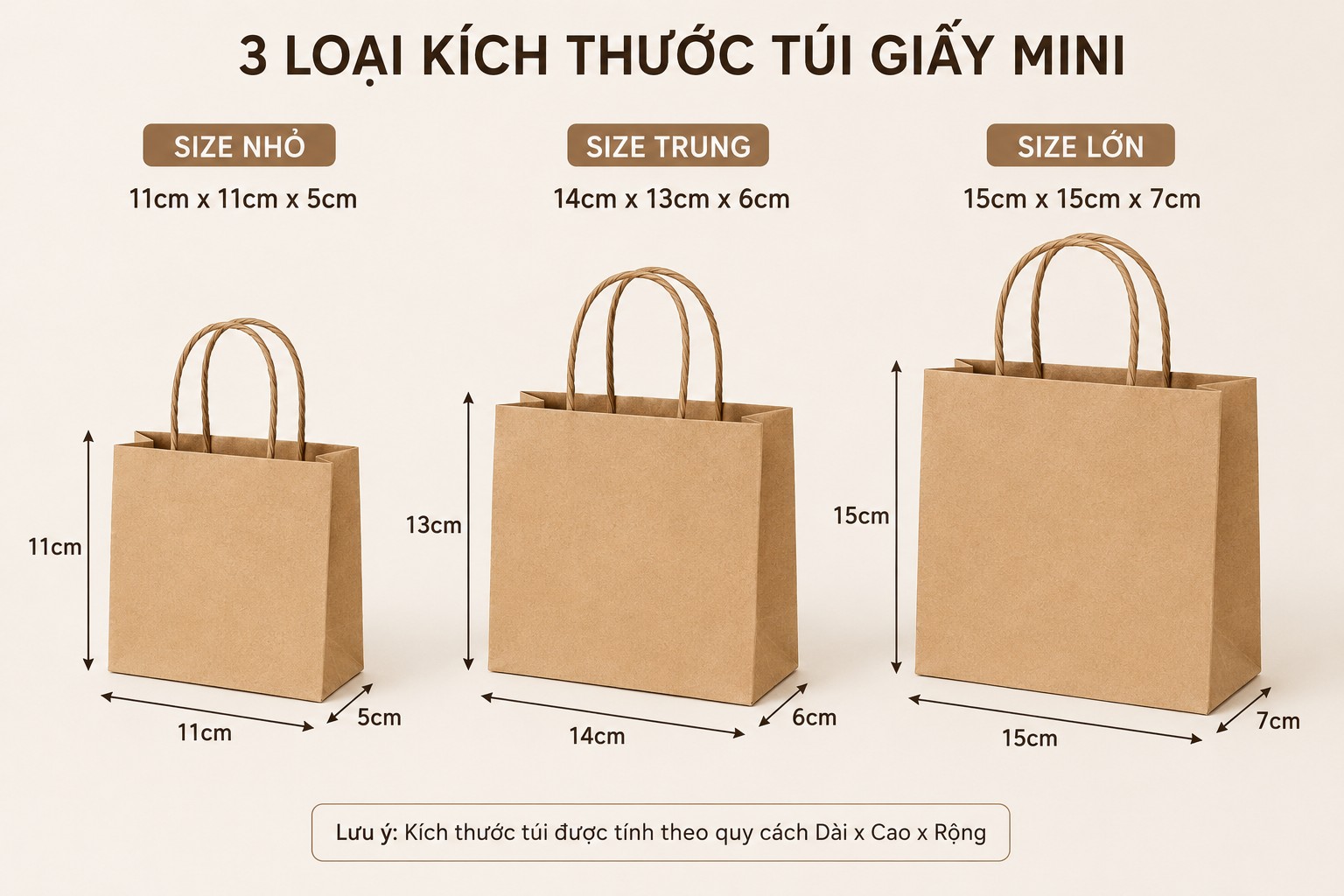 Kích thước in túi giấy phổ biến