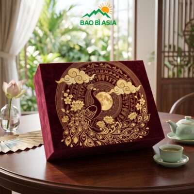 HBTT45 Hộp bánh trung thu Khổng Tước Đón Trăng 4 bánh