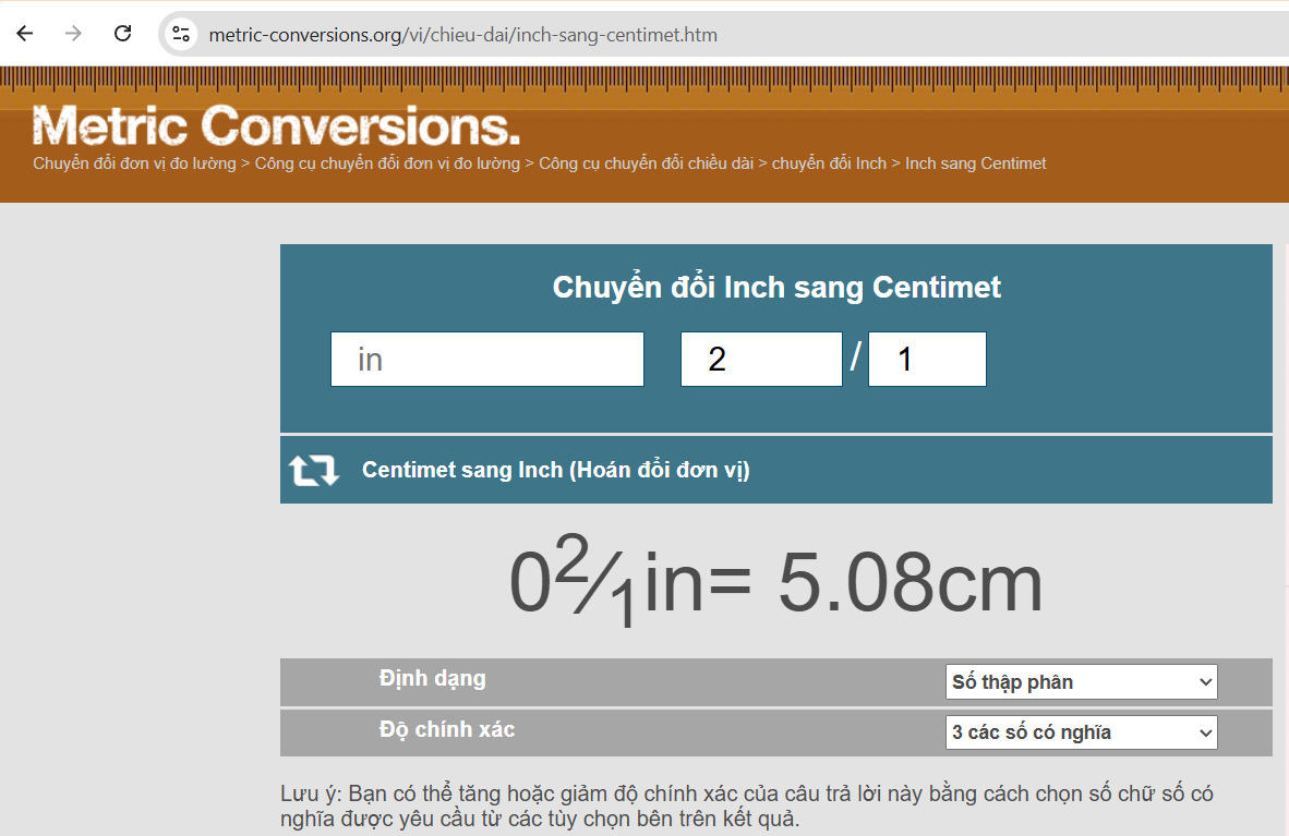 Công cụ đổi đơn vị inch online