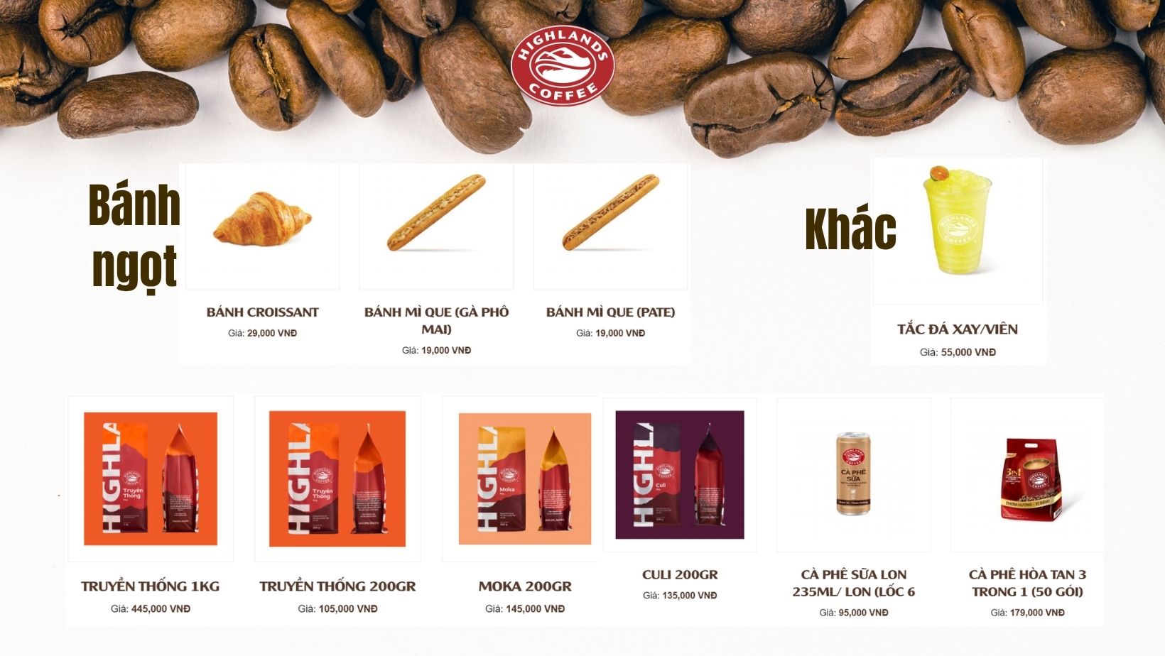 Menu bánh ngọt và đồ ăn nhẹ