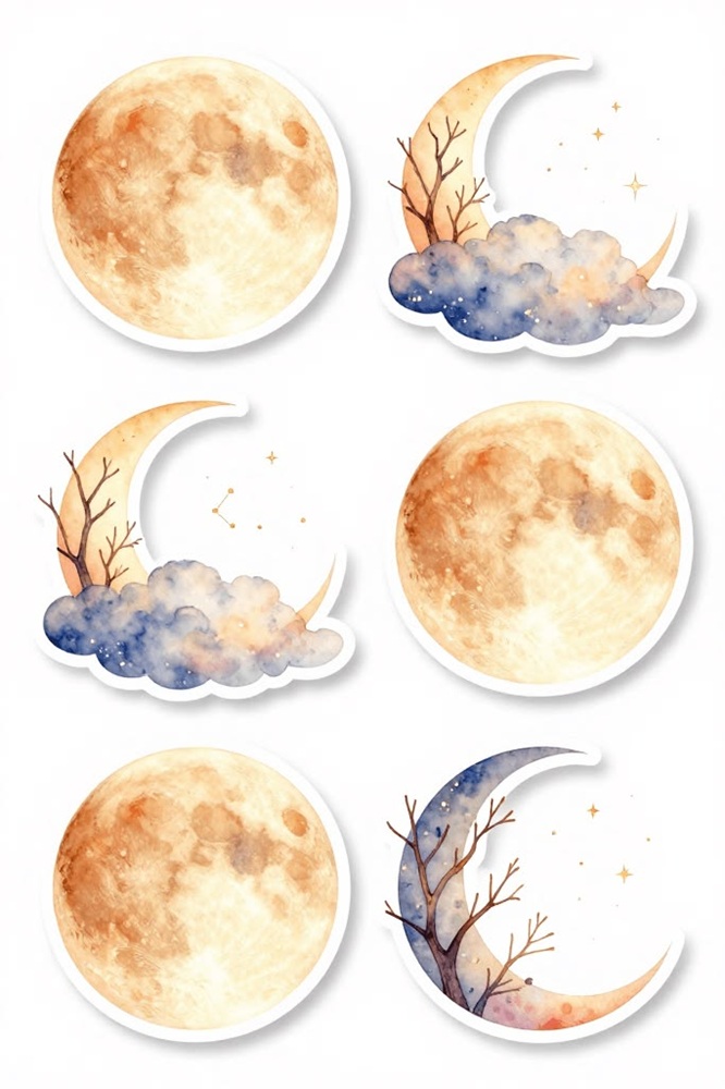 sticker trăng vàng phong cách cao cấp